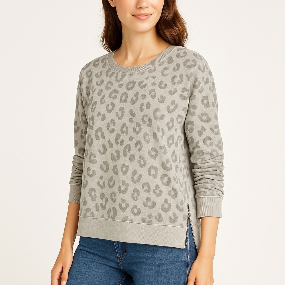 Rails Gray Leopard Print Sweatshirt | Cozy Animal Print Crewneck S